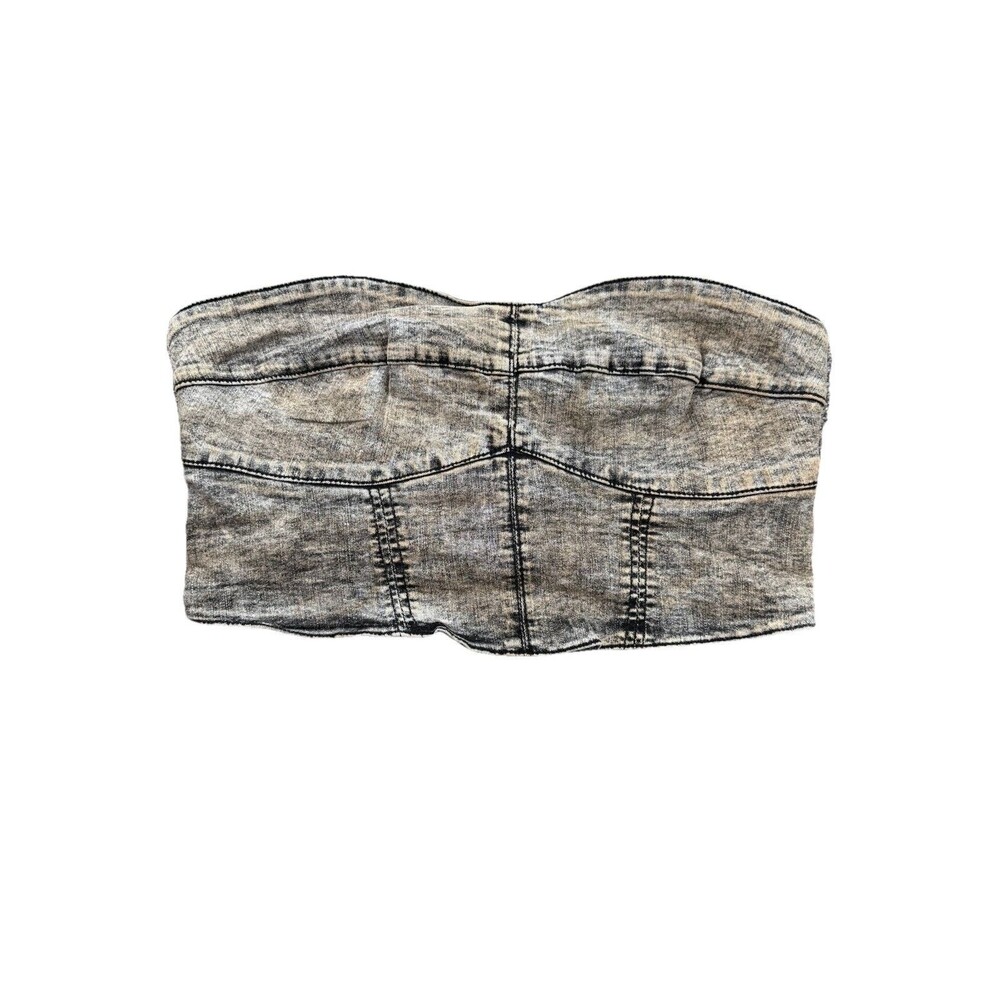 Denim Corset Tube Top  1X Acid Wash Black Combo Tan Hue Streetwear NWT